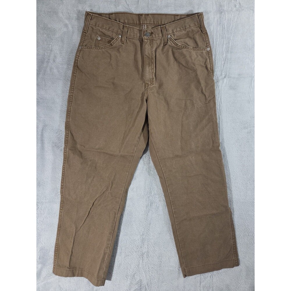 CROPPED Y2K Dickies Men's Relaxed Boxy Capenter Pants 34x27 Brown Duck Canvas